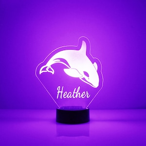 Light Up Orca Whale, Custom Engraved Night Light, Personalized Free, 16 Color Options with Remote Control, Orca Whale Theme Decor Desk Lamp