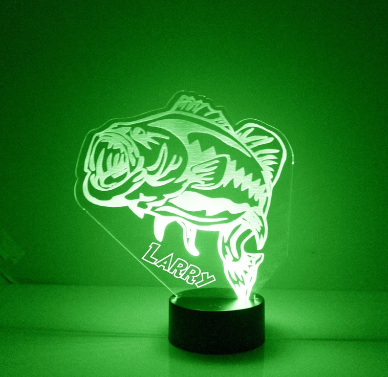 Bass Fish Light Up, Custom Engraved Night Light, Personalized Free, 16 Color Options with Remote Control, Bass Fish Desk Lamp image 1