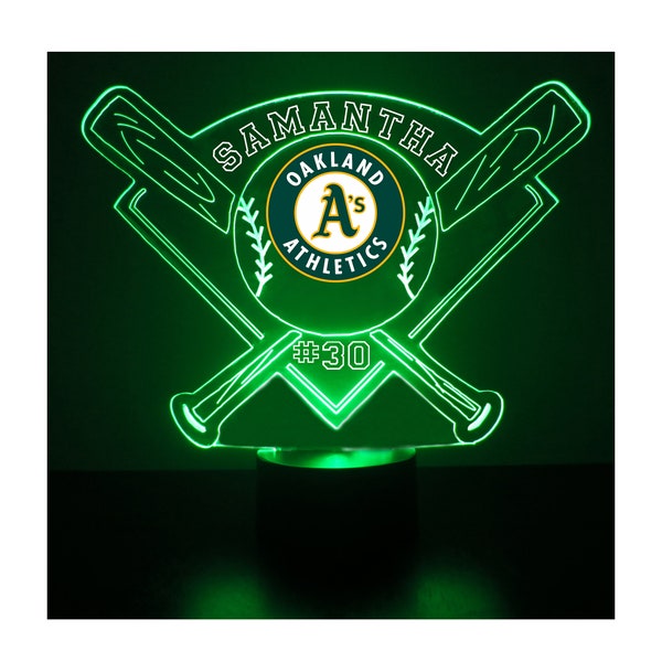 Oakland Athletics Baseball Sports Fan Lamp, Light Up, Custom Night Light, Free Personalization, 16 Color Option, Featuring Licensed Decal