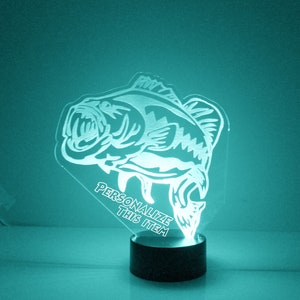 Bass Fish Light Up, Custom Engraved Night Light, Personalized Free, 16 Color Options with Remote Control, Bass Fish Desk Lamp image 4