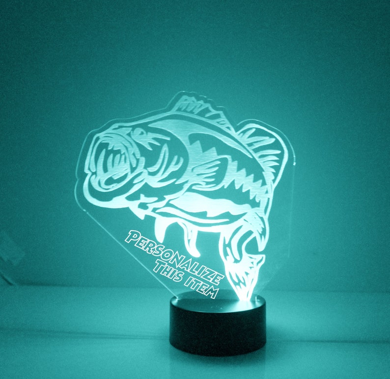 Bass Fish Light Up, Custom Engraved Night Light, Personalized Free, 16 Color Options with Remote Control, Bass Fish Desk Lamp image 4