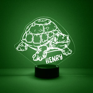 Light Up Turtle, Custom Engraved Night Light, Personalized Free, 16 Color Options with Remote Control, Turtle Desk Lamp