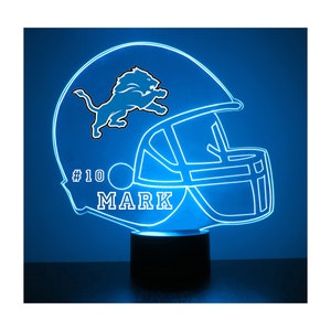 Detroit Lions, LED Football Sports Fan Lamp, Custom Made Night Light, Personalized Free, 16 Color Option, Featuring Licensed Decal