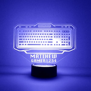 Keyboard, Game Controller Personalized LED Night Light Lamp w/ Remote,3D Light Custom Engraved w/ Your Name & Gamer Tag ,Lights up 16 Colors