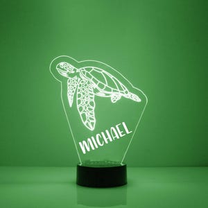 Light Up Sea Turtle, Custom Engraved Night Light, Personalized Free, 16 Color Options with Remote Control, Sea Turtle Decor Desk Lamp