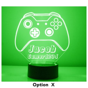 Game Controller Personalized LED Night Light Lamp w/ Remote, 3D Light Custom Engraved With Your Name & Gamer Tag,Lights up 16 Colors,4 Modes