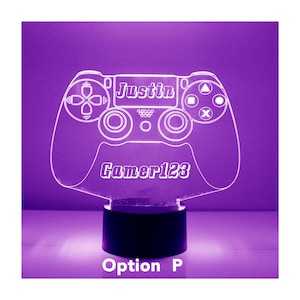 Game Controller Personalized LED Night Light Lamp w/ Remote, 3D Light Custom Engraved With Your Name & Gamer Tag,Lights up 16 Colors,4 Modes