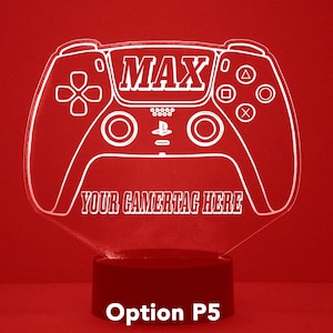 Game Controller Personalized LED Night Light Lamp w/ Remote, 3D Light Custom Engraved With Your Name & Gamer Tag,Lights up 16 Colors,4 Modes