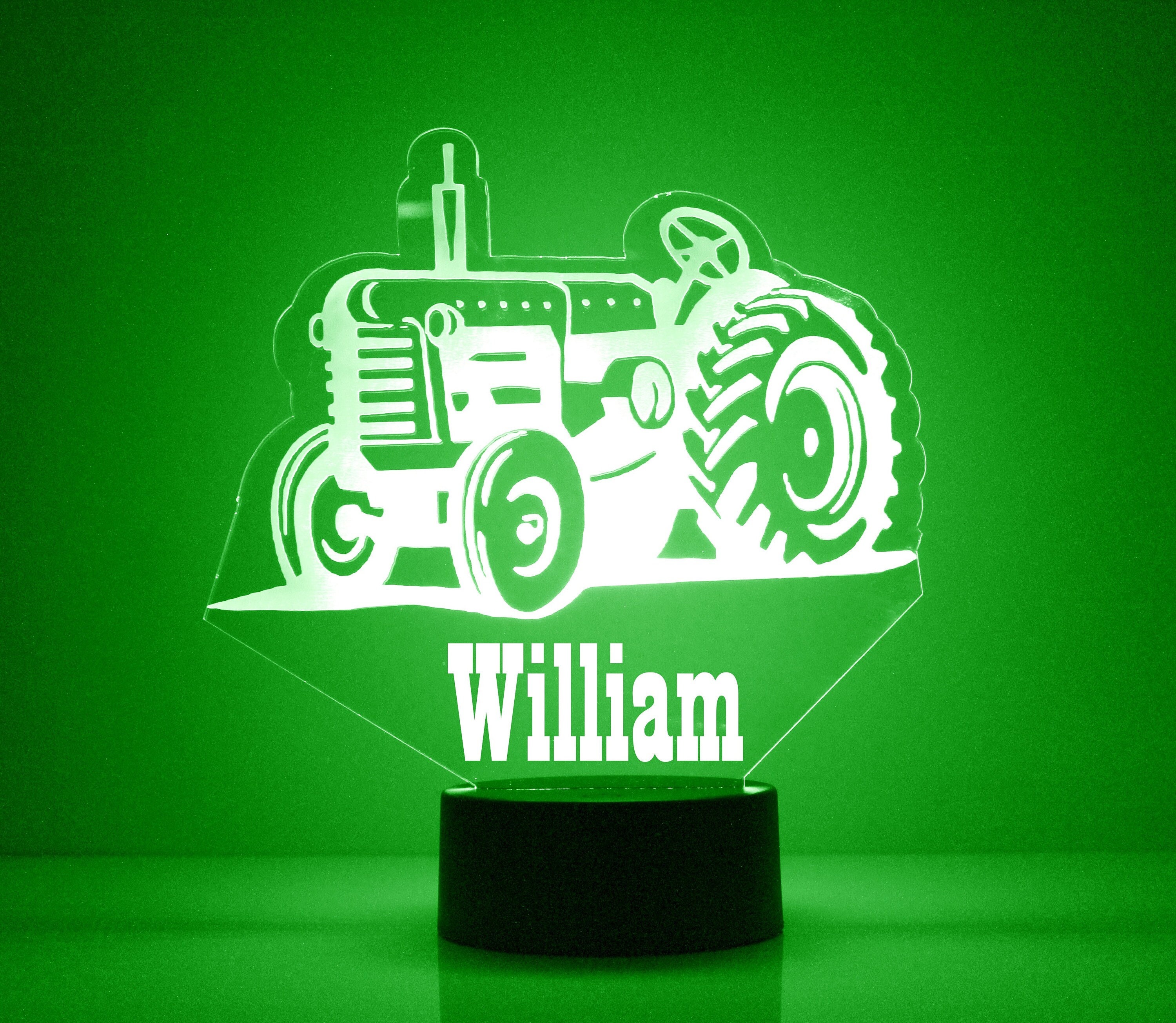 tracteur lumineux, veilleuse gravée personnalisée, gratuite 16 options de couleurs avec télécommande, lampe table, chambre pour enfants