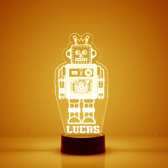 Light Up Robot, Custom Engraved LED Night Light, Personalized Free, 16 Color Options with Remote Control, Kid's Room Robot Night Light