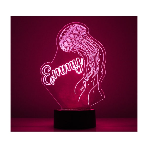 Light Up Jellyfish, Custom Engraved Night Light, Personalized Free, 16 Color Options with Remote Control, Jellyfish Desk Lamp, Best Gift