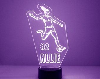 Light Up Soccer Player, Custom Engraved Night Light, Personalized Free, 16 Color Options with Remote Control, Soccer Player Light Up