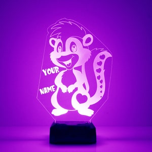 Light Up Skunk, Custom Engraved Night Light, Personalized Free, 16 Color Options with Remote Control, Skunk Desk Lamp