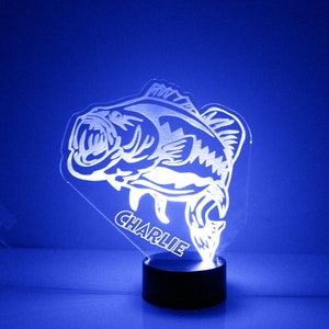 Bass Fish Light Up, Custom Engraved Night Light, Personalized Free, 16 Color Options with Remote Control, Bass Fish Desk Lamp image 5