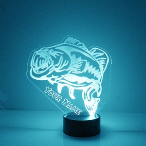 Bass Fish Light Up, Custom Engraved Night Light, Personalized Free, 16 Color Options with Remote Control, Bass Fish Desk Lamp image 6