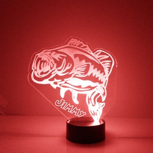 Bass Fish Light Up, Custom Engraved Night Light, Personalized Free, 16 Color Options with Remote Control, Bass Fish Desk Lamp image 7