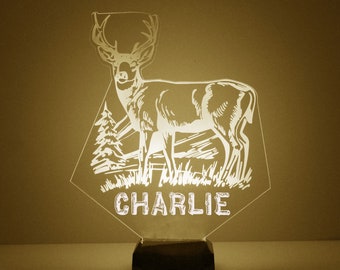 Light Up Deer, Custom Engraved Night Light, Personalized Free, 16 Color Options with Remote Control, Deer Desk Lamp