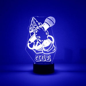 Light Up Microphone Art, Custom Engraved LED Night Light, Personalized Free, 16 Color Options with Remote Control, Rapper, Musicians Gift