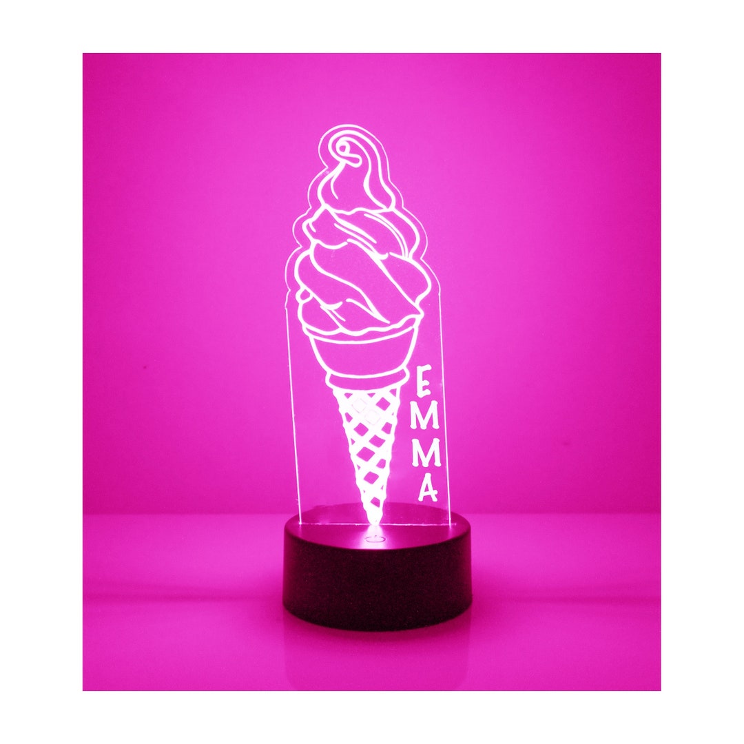 Acrylic Light up Ice Cream Cone, Custom Engraved Night Light