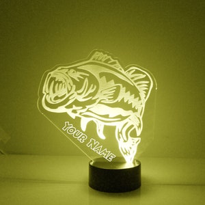 Bass Fish Light Up, Custom Engraved Night Light, Personalized Free, 16 Color Options with Remote Control, Bass Fish Desk Lamp image 8