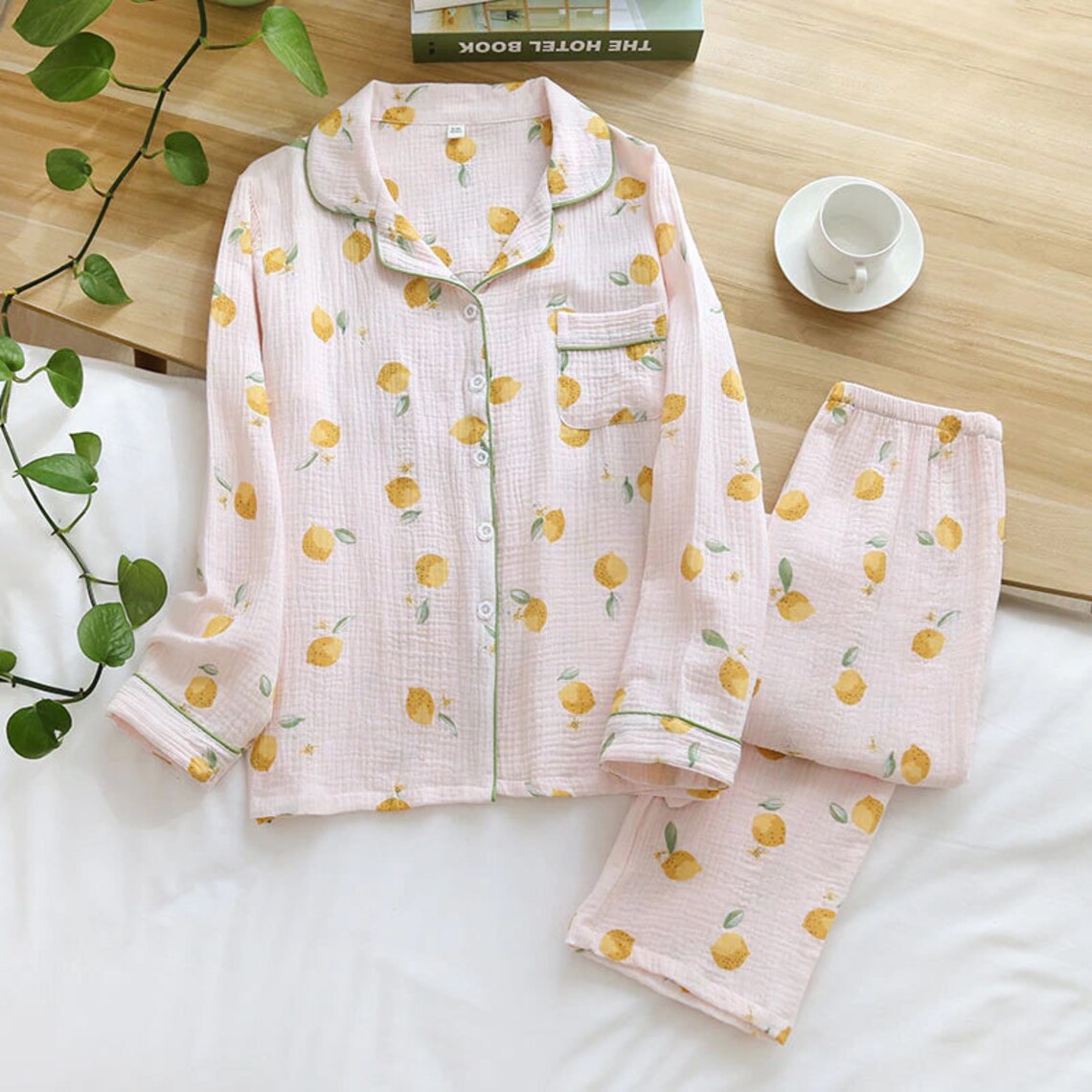 Lemon Cotton Pyjamas Long Sleeve Long Pants Etsy