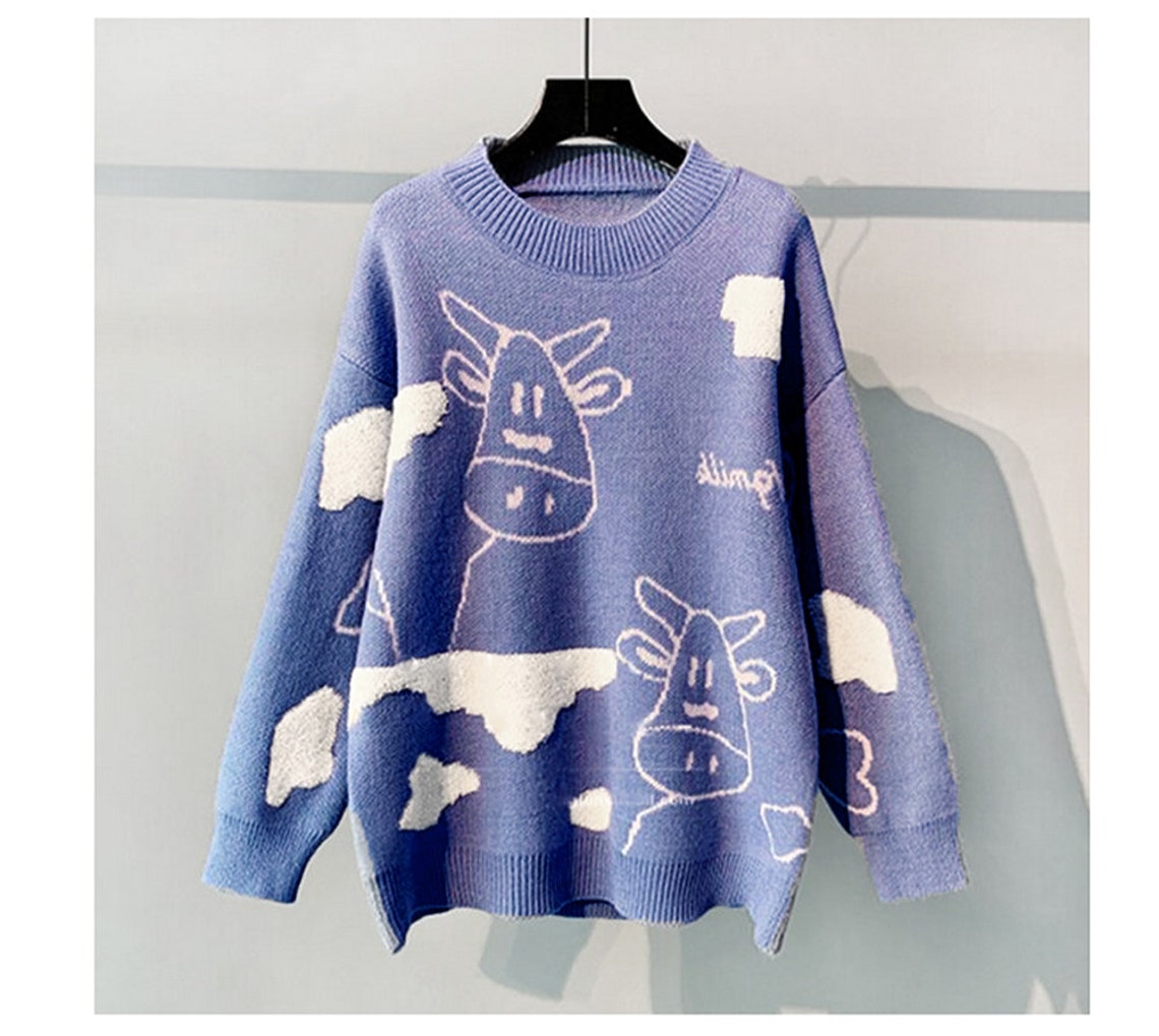 Cow Knit Sweater Jumper Pullover Etsy