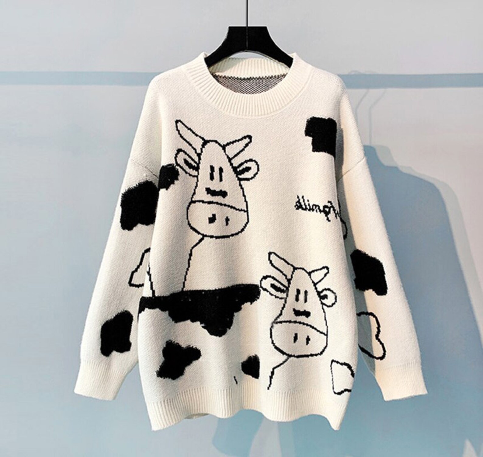 Cow Knit Sweater Jumper Pullover Etsy