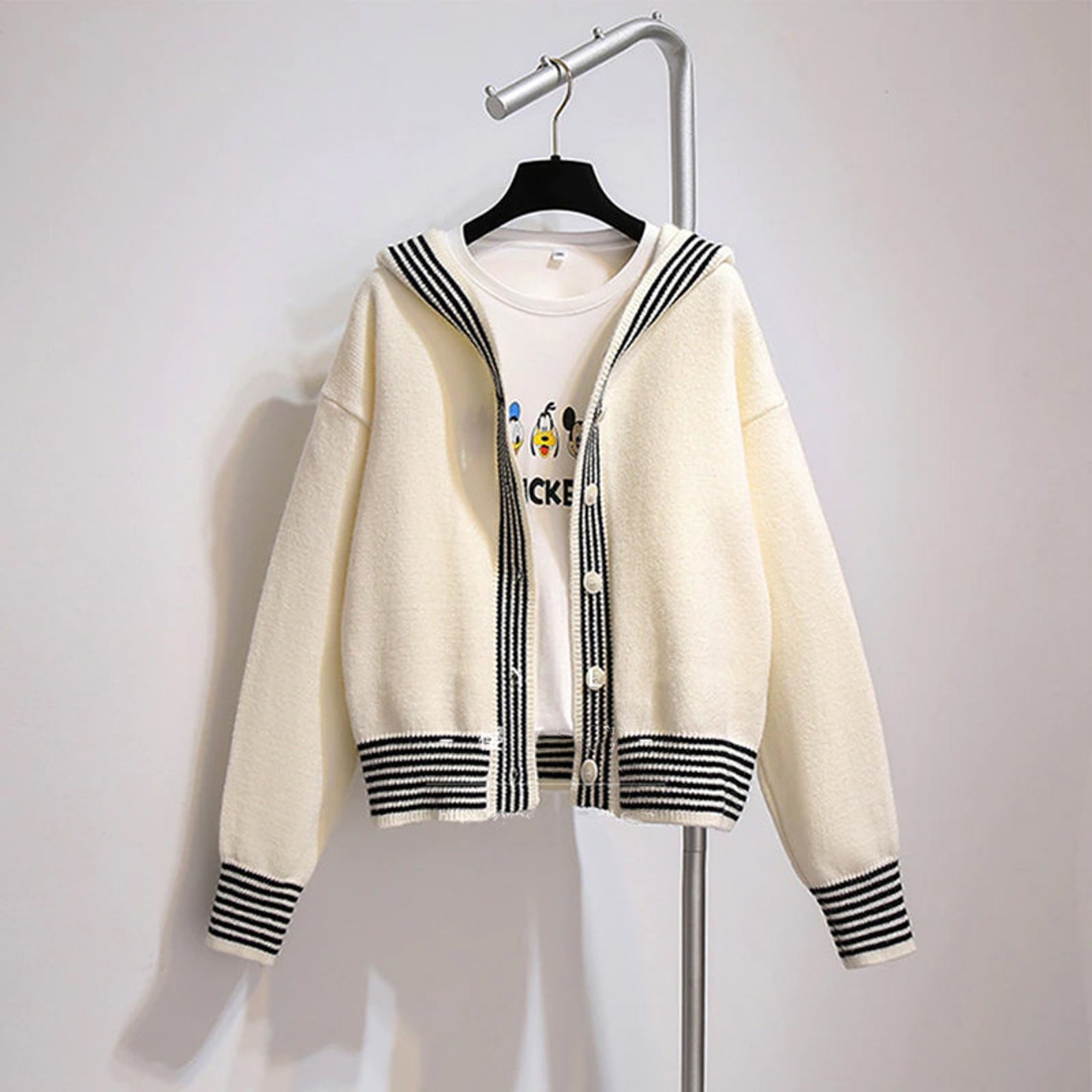 Stripe Sailor Collar Knit Sweater Cardigan Etsy