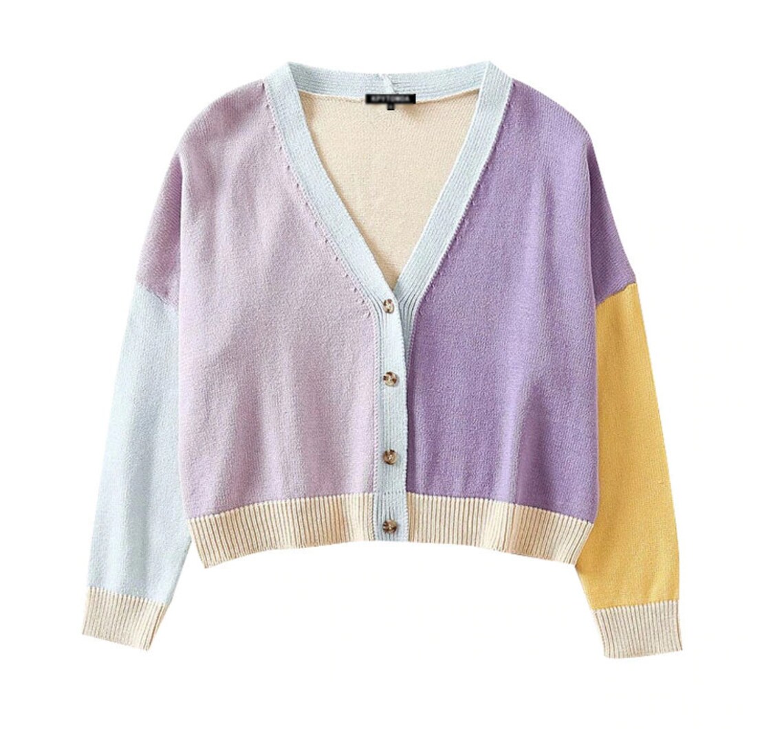 Pastel V Neck Sweater Cardigan | Etsy