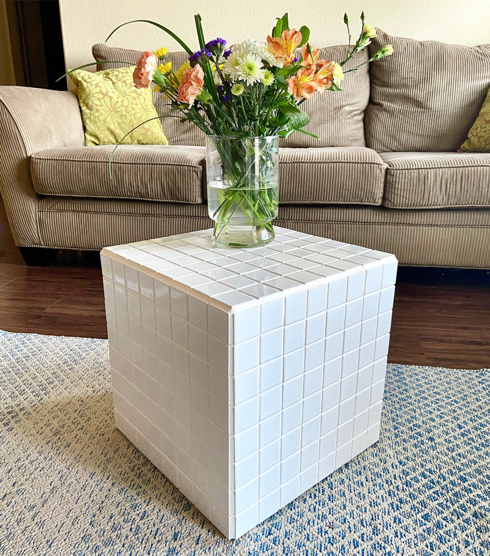 All White Tiled Table Cube Etsy