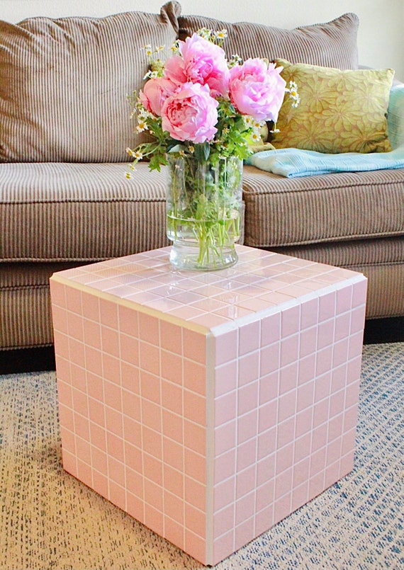 Pink Tile Cube Accent Table 16 Nightstand Etsy