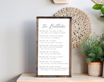 The Beatitudes, Scripture Sign, Bible Verse Wall Art, Wood Signs, Christian Wall Decor, Inspirational Sign, Matthew 5 1 10, Farmhouse Style