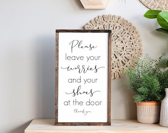 Entryway Sign, Please Leave Your Worries And Shoes At The Door, Wood Sign, Entryway Wall Decor, Please Remove Your Shoes, Farmhouse Style