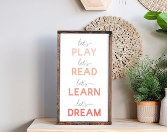 Let's Play Sign: Boho Playroom Wood Wall Decor