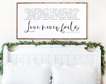 Love Never Fails Sign: 1 Corinthians Scripture, Bedroom Wall Decor