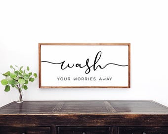 Wash Your Worries Away Metal Sign for Bathroom Decoration, Toilet Restroom Wall Art, Idea Home Decor & Gift, Bathroom Humor Wall Hangings