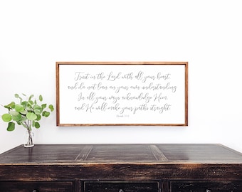 Proverbs 3 5:6 Sign, Trust In The Lord With All Your Heart Sign, Bible Verse Sign, Christian Wall Art, Scripture Signs, Wood Framed Sign