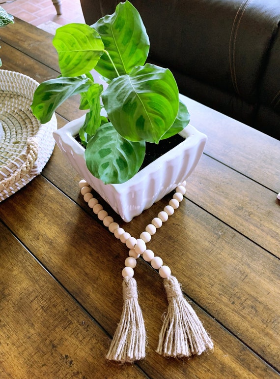 Wood Bead Garland With Jute Tassel Gifts Boho Gift| Farmhouse