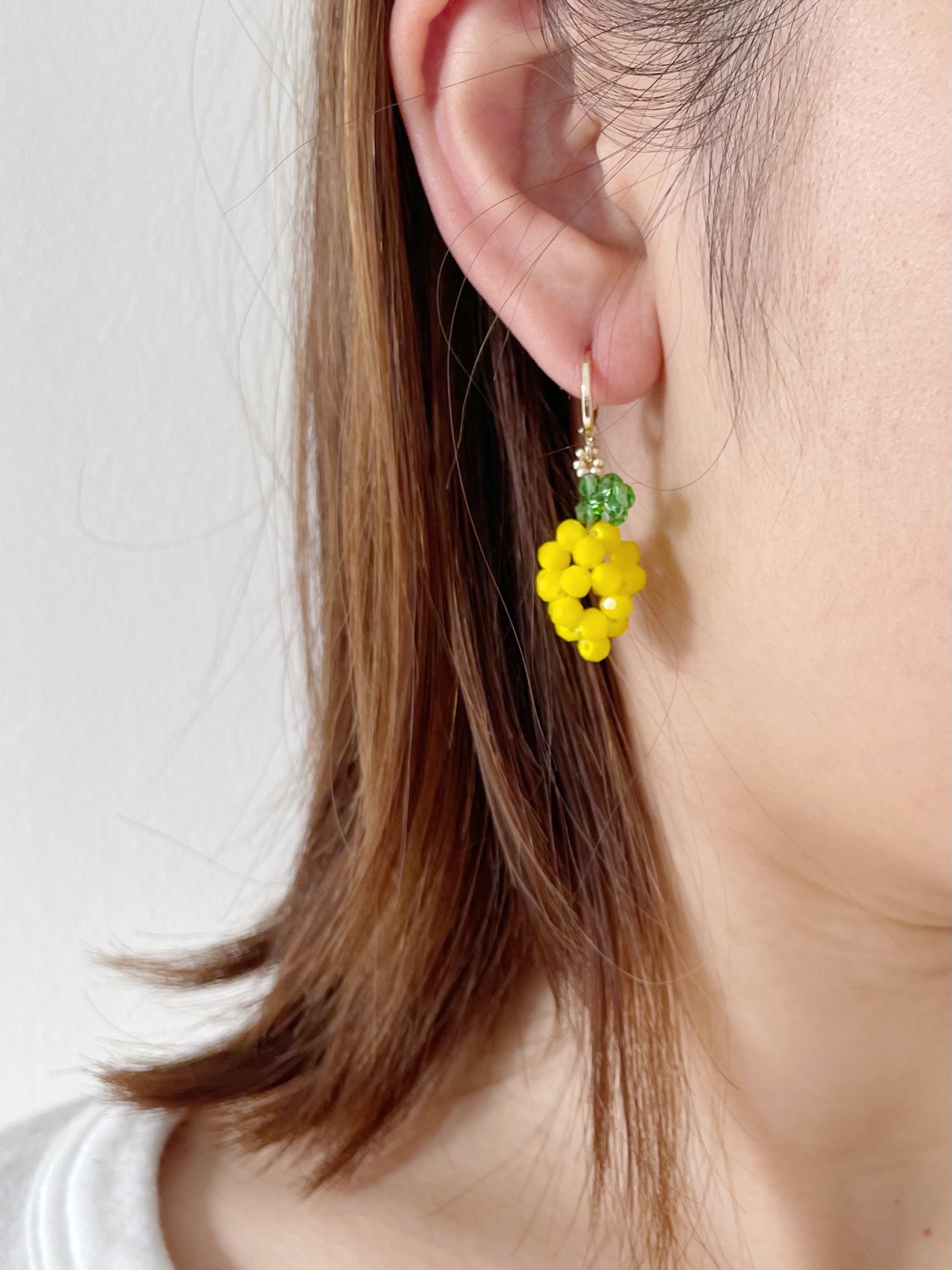 Beaded Lemon Earrings Glass beaded Dangle earrings Fruit Etsy
