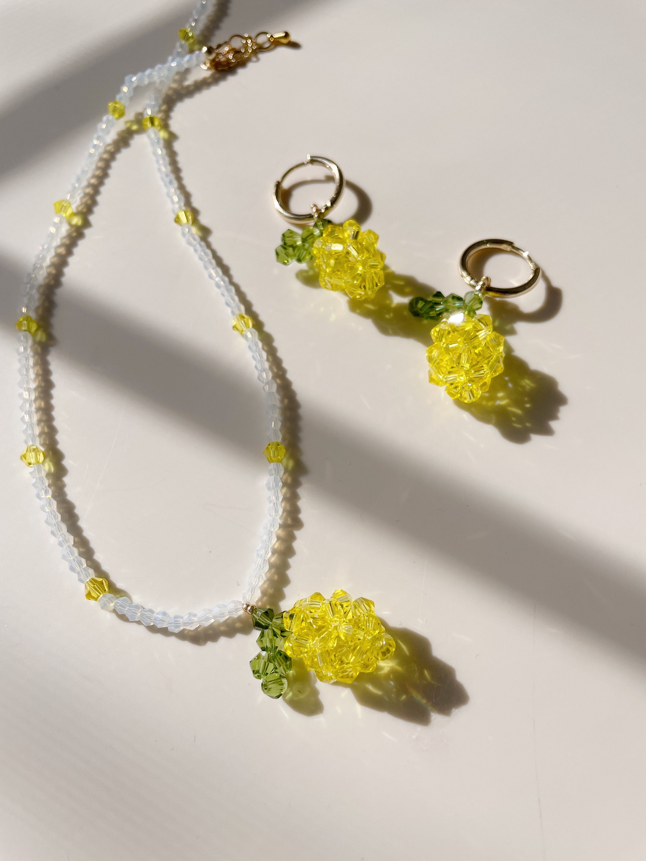 Beaded Lemon Earrings Glass beaded Dangle earrings Fruit Etsy