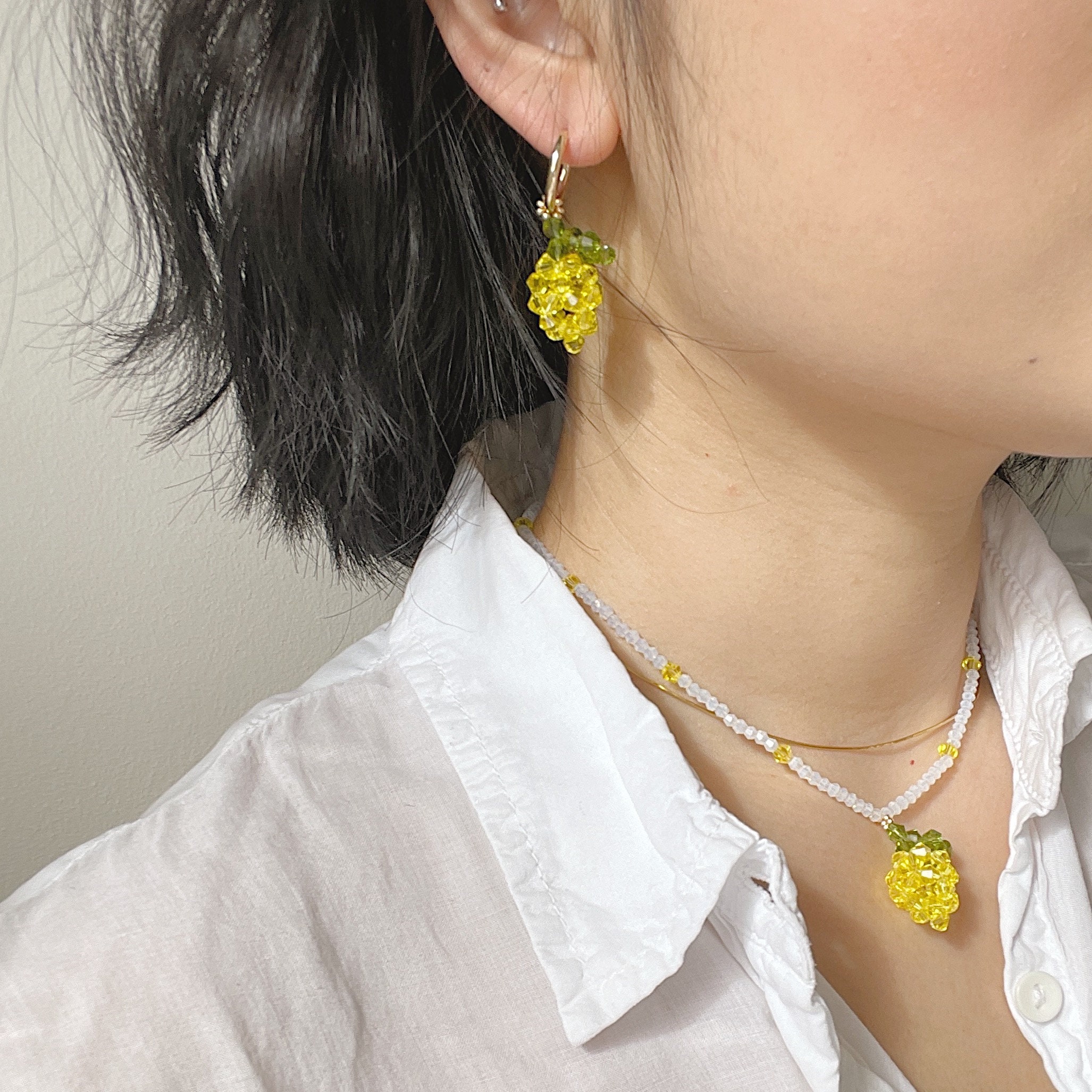 Beaded Lemon Earrings Glass beaded Dangle earrings Fruit Etsy