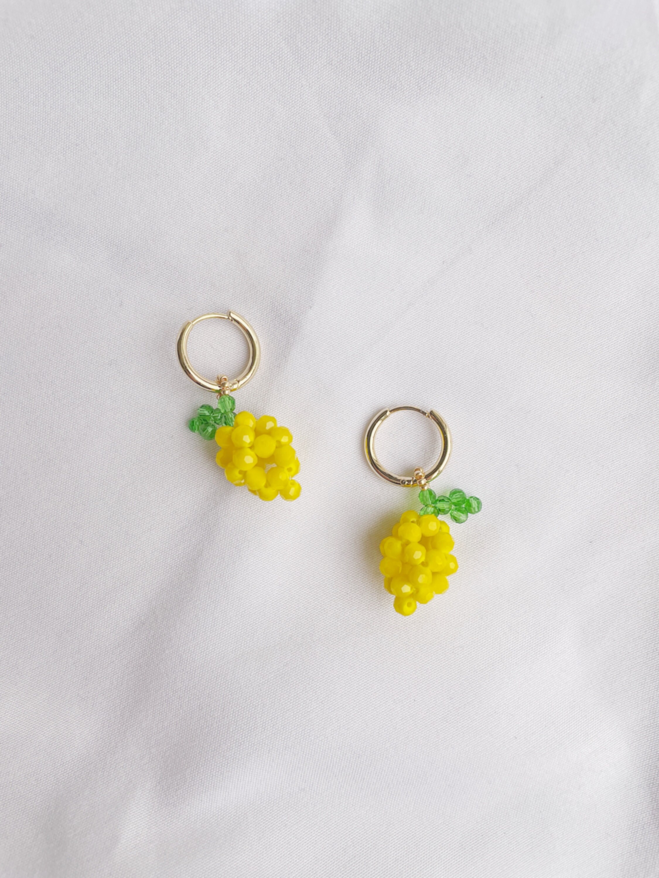 Beaded Lemon Earrings Glass beaded Dangle earrings Fruit Etsy