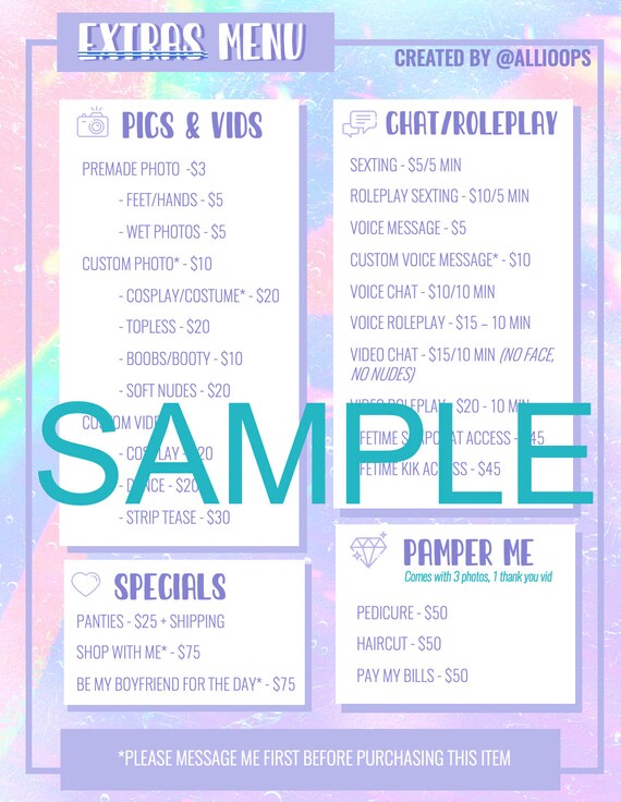 Only Fans Fully Editable Tip Menu Etsy