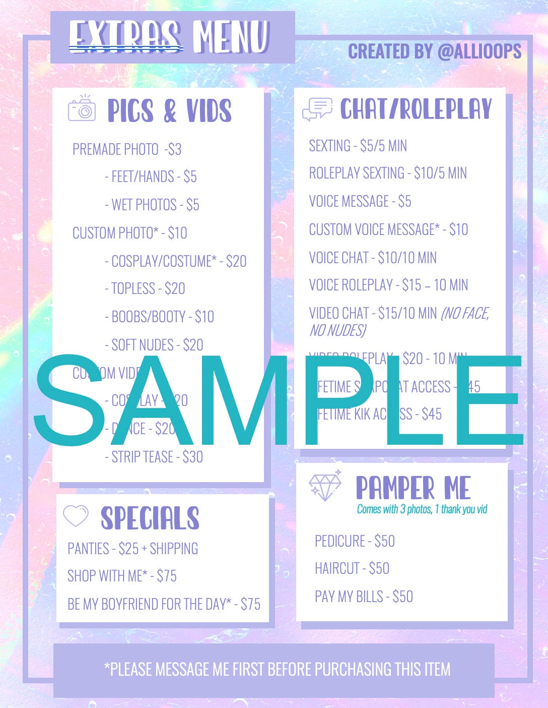 Only Fans Fully Editable Tip Menu | Etsy