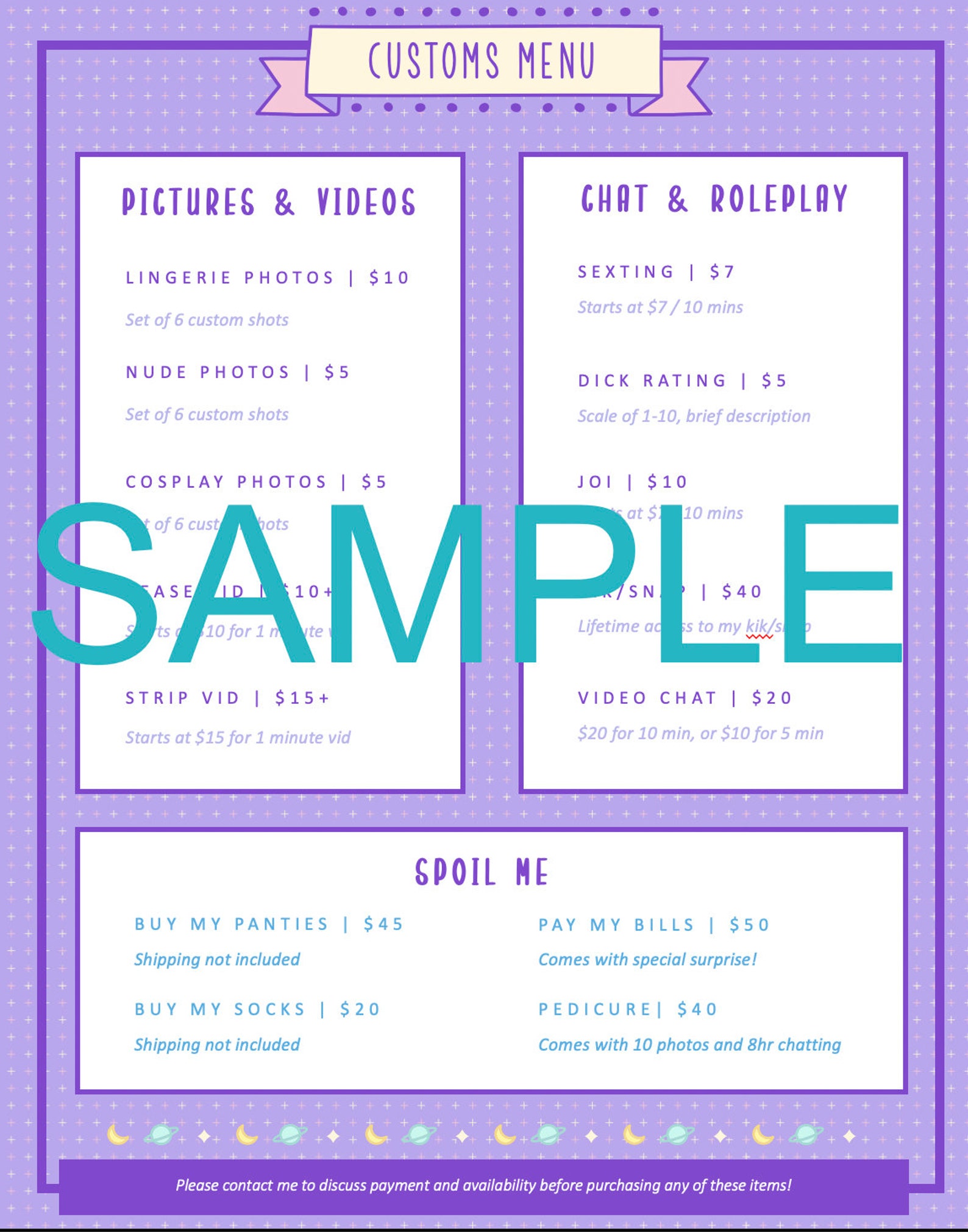 Only Fans Fully Editable Tip Menu Periwinkle Power | Etsy