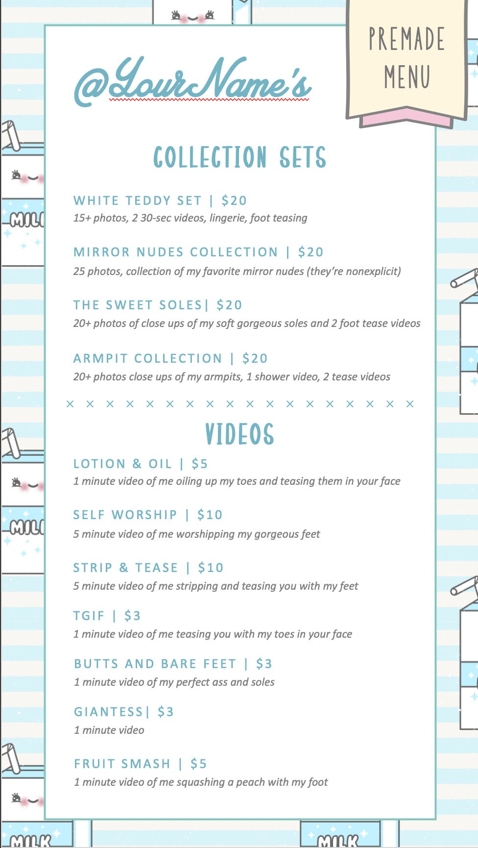Only Fans Fully Editable Tip Menu Milky Cute Etsy UK