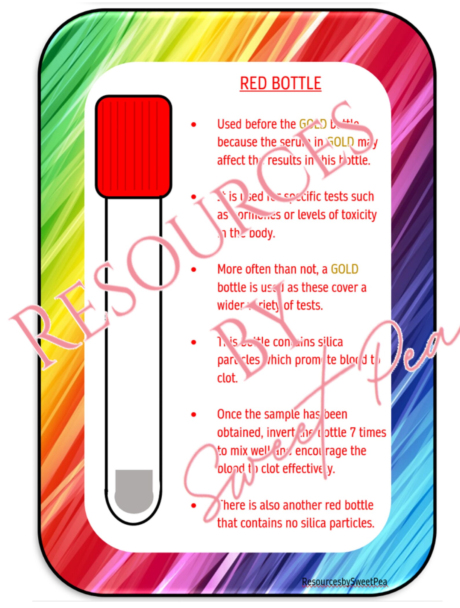 Order Of Draw Blood Bottles 12 Personalised Flashcards. | Etsy