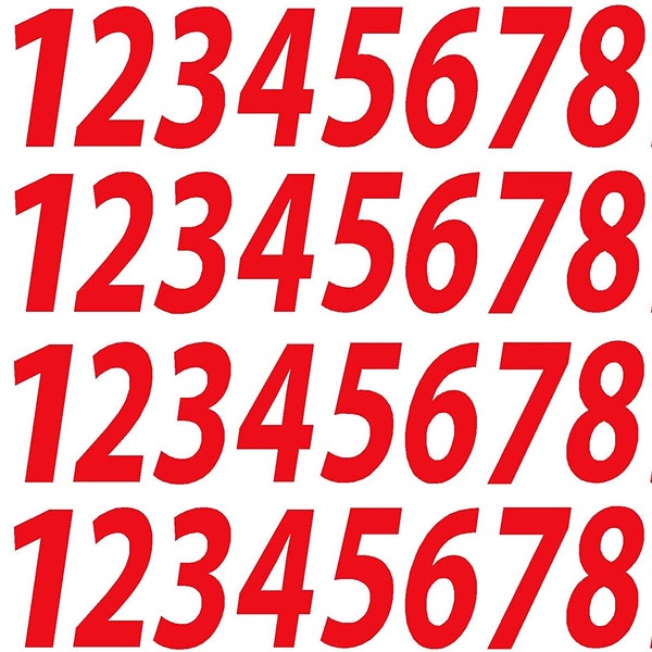 0-9 Numbers Red Vinyl Sticker Decals Set of 40 (4 Of Each Number) Choose Size!! 1/2" to 12" (V546RedItal)