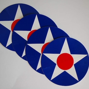 US Army Air Corps usaac Vinyl Stickers (4 Pack) wwII Aircraft Roundel USAF USA 4&quot; Diameter Decals (X4PS88)