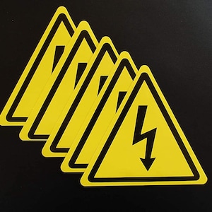 Danger High Voltage Yellow Triangle Stickers Decals (5 Pack) 3.75&quot; Tall Waterproof Self Adhesive All Weather Sign (X5PS1)